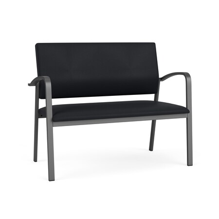 Lesro Newport 2 Seat Tandem Seating Metal Frame No Center Arms, Charcoal, MD Black Upholstery NP1501